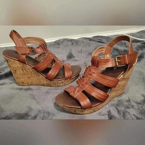 Size 9.5, Mossimo Supply Co Cork Strap Platform Wedge Brown Sandals Heels